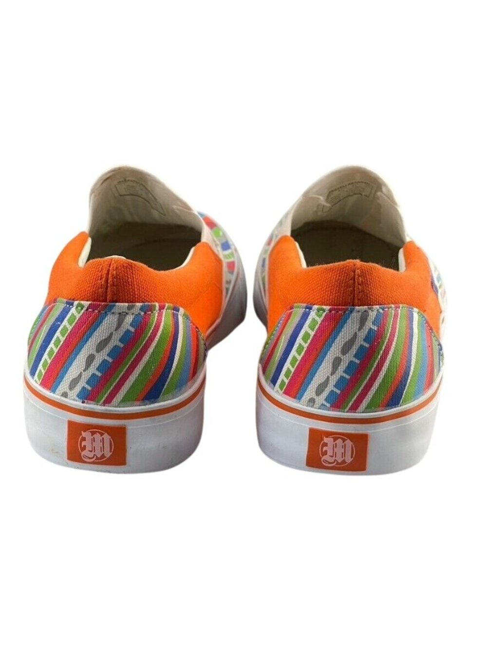 Vintage Makaveli Branded Mens Orange Multicolor Striped Slip-On Sneakers Size 13 - Picture 4 of 13